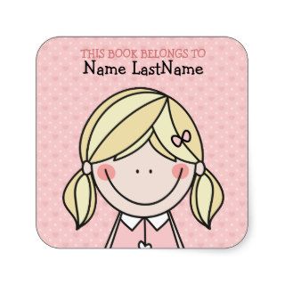 Cute Girl with Pigtails Ex Libris Stickers