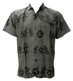 La Leela Lizard And Floral Printed Grey Color Beach Hawaiian Shirt XL at  Mens Clothing store