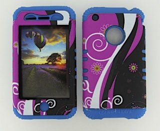 Case Cover Hybrid Rubber Hard Blue Skin+Magenta Black Snap For Apple iPhone 3G S: Cell Phones & Accessories
