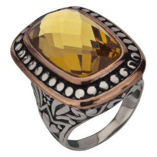 Stainless Steel Cut Topaz Crystal Ring  Size 6 