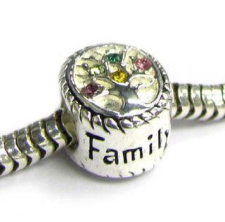 .925 Sterling Silver Family Tree Of Love Pink Rose Yellow Green Bead Charm For European Charm Bracelets: Jewelry