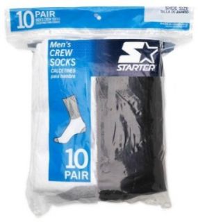 Starter Men's Crew Socks 10 Pairs White/Black   Big and Tall (12W 15): Clothing