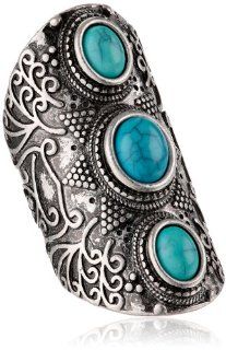 Steve Madden Turquoise Triple Bead Long Ring, Size 7 Jewelry