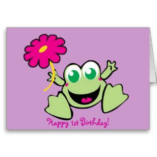 Frog With Flower, Happy 1st Birthday Cards