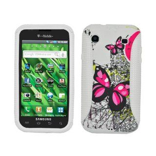 Hybrid Case Fits Samsung T959 I9000 Vibrant Galaxy S 4G Two Pink Butterflies White Hybrid Case (Outside Two Pink Butterflies Soft Silicone Skin, Inside White Front and Back Hard Case) T Mobile Cell Phones & Accessories