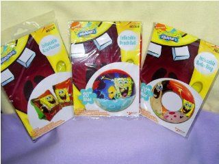 Spongebob Squarepants Inflatable Arm Floaties & Beach Ball & Swim Ring Sold As a Set: Toys & Games