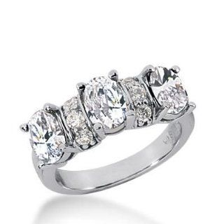 Diamond Wedding Ring 3 Oval Cut 0.75 ct 6 Round Stone 0.04 ct Total 2.49 ctw. 536 WR2120: Wedding Bands: Jewelry