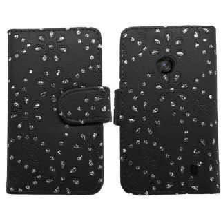 SAMRICK   Nokia Lumia 520   Bling Diamante Floral Flowers Executive Specially Designed Soft Leather Book Wallet Case With Credit Card/Business Card Holder   Black: Cell Phones & Accessories