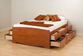 Full/Double 12 drawer Tall Platform Storage Bed Cherry: Home & Kitchen