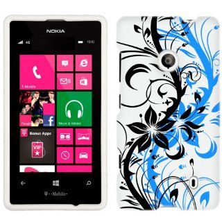 Nokia Lumia 521 White and Blue with Black Flower Phone Case Cover: Cell Phones & Accessories