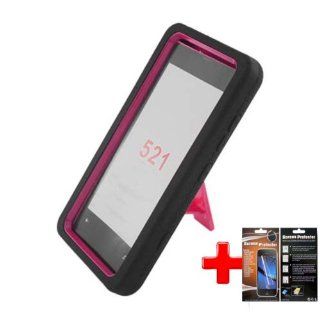 Nokia Lumia 521 (T Mobile) 2 Piece Silicon Soft Skin Hard Plastic Shell Case Cover, Pink/Black + LCD Clear Screen Saver Protector: Cell Phones & Accessories