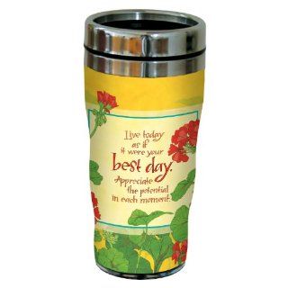 Tree Free Greetings sg23452 Vibrant Best Day Geraniums by Robin Pickens Sip 'N Go Stainless Steel Tumbler, 16 Ounce: Kitchen & Dining