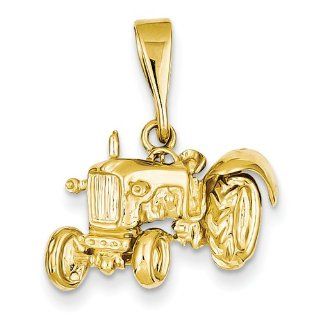 14K Yellow Gold Tractor Charm Pendant: Jewelry