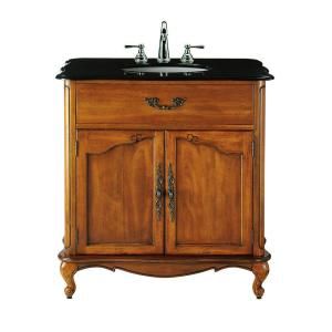 Home Decorators Collection Provence 33 in. W x 22 in. D Single Sink Vanity in Chestnut with Marble Vanity Top in Black 1112800970