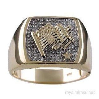Mens Diamond 14K Yellow Gold US Flag Ring: Jewelry