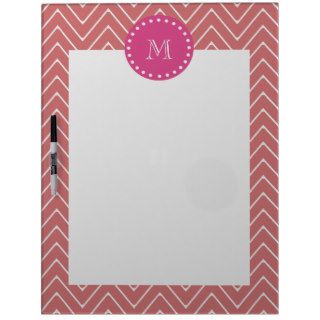 Hot Pink, Peach Chevron  Your Monogram Dry Erase Whiteboard