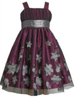 Bonnie Jean Girls Silver Floral Applique Mesh Overlay Dress: Clothing