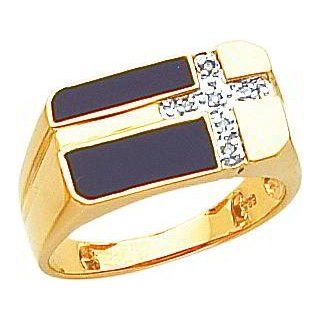 14K Gold Onyx & Diamond Mens Cross Ring Size 10: Jewelry