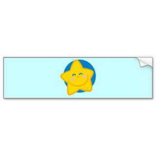 HAPPY SMILING GOLDEN STAR CARTOON BLUE YELLOW BUMPER STICKER