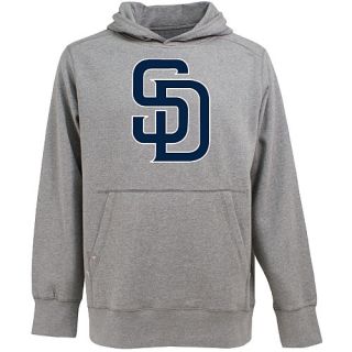 Antigua Mens San Diego Padres Signature Hood Applique Gray Pullover Sweatshirt