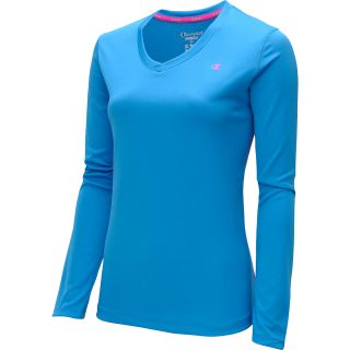 CHAMPION Womens PowerTrain Long Sleeve T Shirt   Size: Xl, Energy Blue/pink