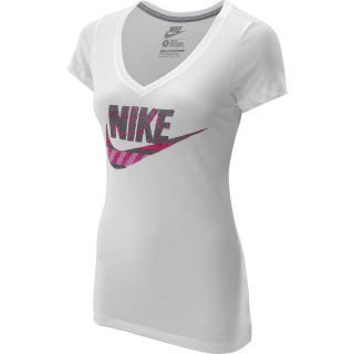 NIKE Womens Futura Mid V Short Sleeve T Shirt   Size: Large, White/dk Grey