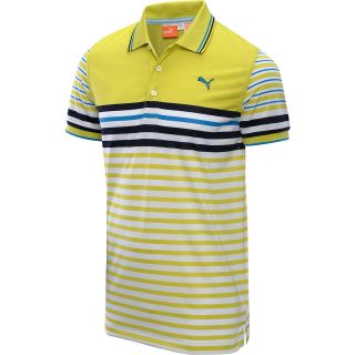 PUMA Mens Tech Striped Short Sleeve Golf Polo   Size: Large, Yellow