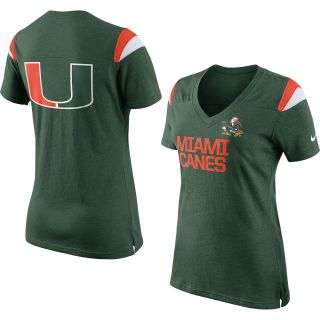 NIKE Womens Miami Hurricanes V Neck Fan Top   Size Large, Green