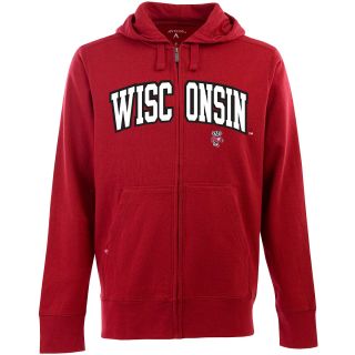 Antigua Mens Wisconsin Badgers Full Zip Hooded Applique Sweatshirt   Size: