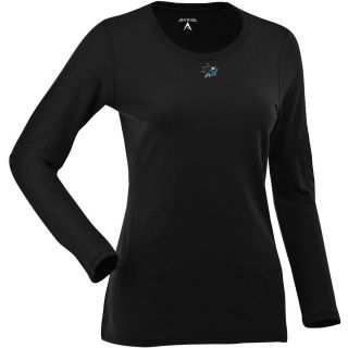 Antigua Womens San Jose Sharks Relax LS 100% Cotton Washed Jersey Scoop Neck