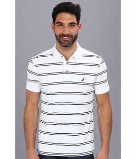 Nautica Stripe Tech S/S Pique Polo Shirt Mens Short Sleeve Pullover (White)