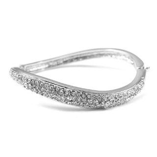 Glamorousky Elegant Bangle with Silver Swarovski Element Crystal (547): Bangle Bracelets: Jewelry