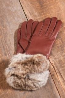 Women's Napoli Leather Gloves with Rabbit Fur Trim, BLACK/BLACK, Size 8