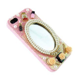 Luxury Hand Made Make up Mirror Crystal Pearl Flower Pink Back Hard Case Cover Shell for Iphone 5 5g 5th,samsung Galaxy S Iv S4 Gs4 I9500,samsung Galaxy S3 III I9300 (PINK Apple iphone 5): Cell Phones & Accessories