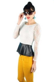 G2 Chic Women's Long Sleeve Lace Faux Leather Peplum Top(TOP CAS, WHT L) at  Womens Clothing store: Fashion T Shirts