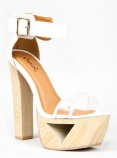 Qupid LAKIE 10X Traiangulr Cut Out Platform Chunky Blonde Wood High Heel Ankle Strap Sandal: Shoes Heels Wood: Shoes