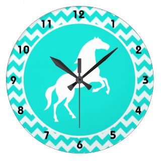 Turquoise, Aqua Color Chevron; Equestrian Clock