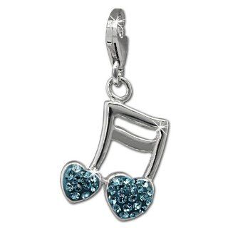 SilberDream Glitter Charm musice note heart with light blue Czech crystals, 925 Sterling Silver Charms Pendant with Lobster Clasp for Charms Bracelet, Necklace or Earring GSC553H: SilberDream: Jewelry