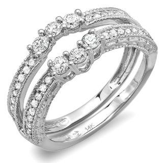 0.60 Carat (ctw) 14k White Gold Round Diamond Ladies Anniversary Wedding Band Enhancer Guard Ring: Jewelry