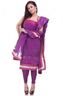 Chhabra 555 Womens Deep Lavender Net Suit Dupatta Unstitched One Size: World Apparel: Clothing