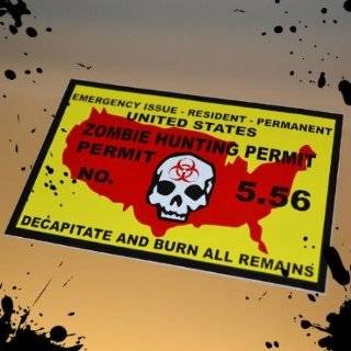 Zombie Hunting Permit No. 556   Yellow & Red Sticker Decal Sticker   KM Outfitters: Sports & Outdoors