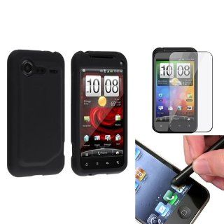 Black Silicone Skin Case + Clear Reusable Screen Protector + Stylus Pen for HTC Droid Incredible S / 2: Cell Phones & Accessories