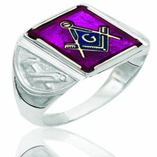 Men's Sterling Silver Red Stone Masonic Ring: Jewelry