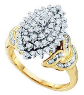 0.5 cttw 10k Yellow Gold Diamond Ladies Marquise Shape Cluster Right Hand Ring (Real Diamonds: 1/2 cttw, Ring Sizes 4 10): Jewelry