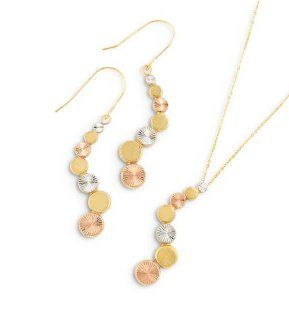 14k Tri Color Gold Journey Style Earrings Necklace Set: Jewelry Sets: Jewelry