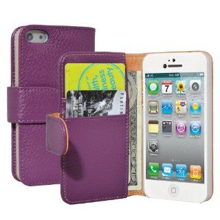 TeckNet iPhone 5 Book Style Genuine Leather Case For New Apple iPhone 5 + 2 iPhone 5 Screen Protectors  Purple: Cell Phones & Accessories