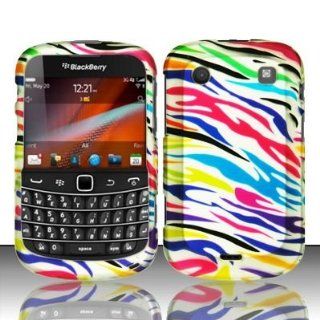 Silver Rainbow Zebra Rubber Texture Blackberry 9900 Bold Touch Snap on Cell Phone Case + Microfiber Bag: Electronics