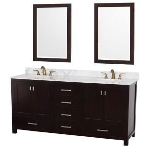 Wyndham Collection Abingdon 73 in. Vanity in Espresso with Double Basin Marble Vanity Top in Carrera White and Mirrors DISCONTINUED WCA151572ESCWMI