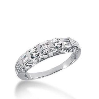 Diamond Wedding Ring 2 Round Stone 0.10 ct 6 Straight Baguette 0.05 ct Total 0.50 ctw. 547 WR2138: Wedding Bands Wholesale: Jewelry