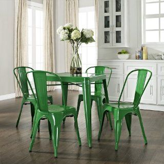 Crosley Furniture Amelia Five Piece Metal Cafe Dining Set in Green: Home & Kitchen